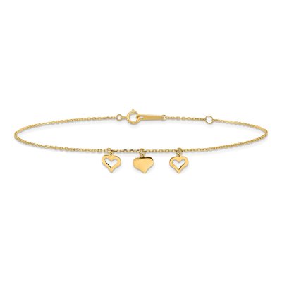 14K Yellow Gold Three Heart Dangle Anklet – view 4