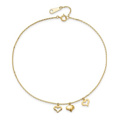 14K Yellow Gold Three Heart Dangle Anklet – view 6