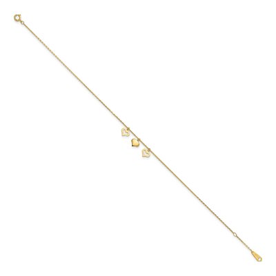 14K Yellow Gold Three Heart Dangle Anklet – view 3
