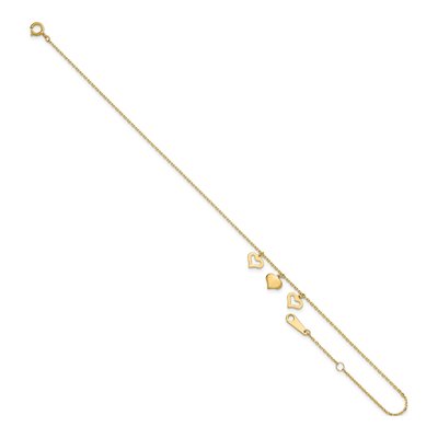 14K Yellow Gold Three Heart Dangle Anklet – view 8