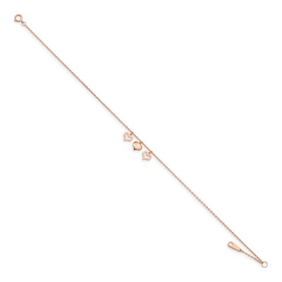 14K Rose Gold Triple Heart Dangle Anklet – view 3