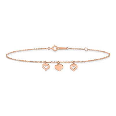 14K Rose Gold Triple Heart Dangle Anklet – view 4
