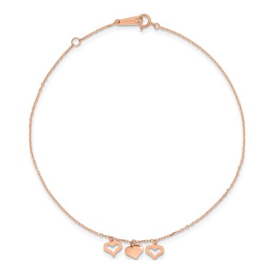14K Rose Gold Triple Heart Dangle Anklet – view 5