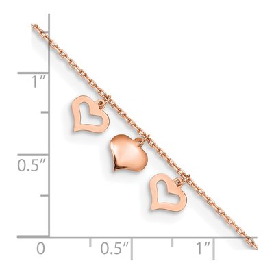 14K Rose Gold Triple Heart Dangle Anklet – view 6