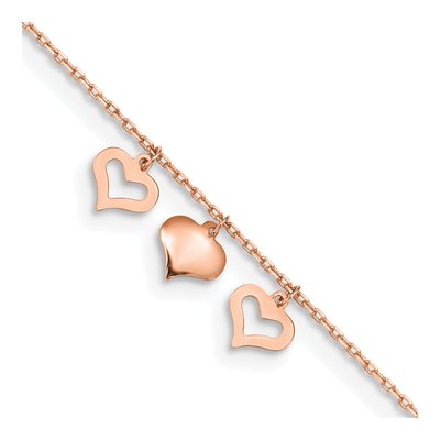 14K Rose Gold Triple Heart Dangle Anklet