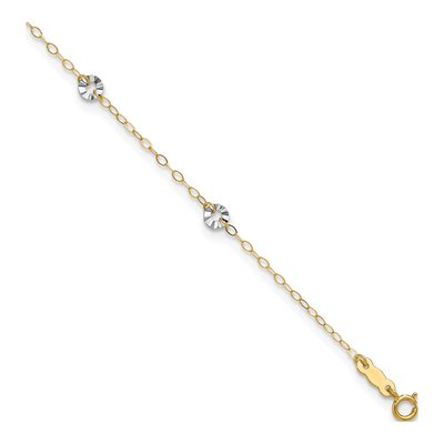 14K Two-Tone Gold Wavy Circle Station Anklet