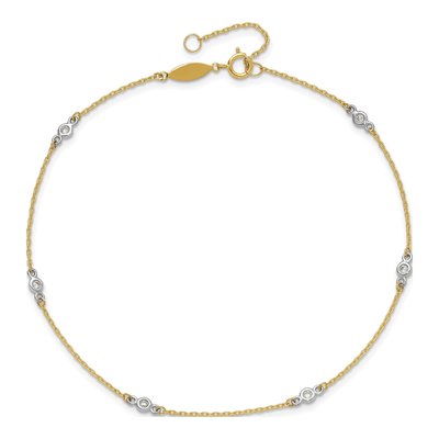 14K Two-Tone Gold CZ Station Anklet – view 6