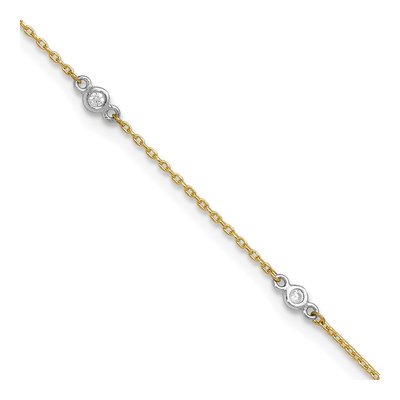 14K Two-Tone Gold CZ Station Anklet