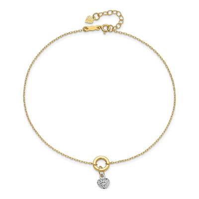 14K Two-Tone Gold Puffed Heart Anklet – view 5