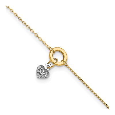 14K Two-Tone Gold Puffed Heart Anklet