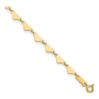 14K Yellow Gold Hearts Oval Link Anklet