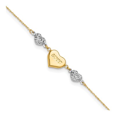 14K Two-Tone Gold LOVE Heart Anklet