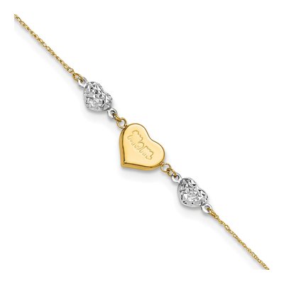 14K Two-Tone Gold Puffed Heart Anklet