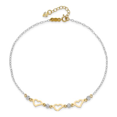 14K Two-Tone Gold Three Hearts Anklet – view 5