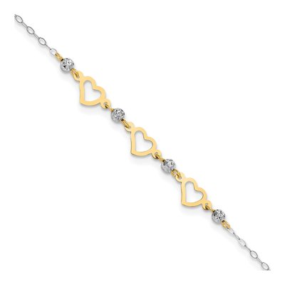 14K Two-Tone Gold Three Hearts Anklet