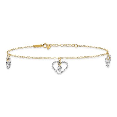 14K Two-Tone Gold Heart Dangle Anklet – view 4