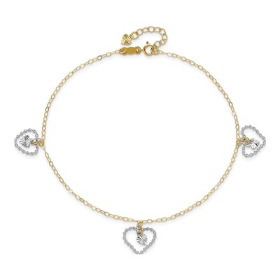 14K Two-Tone Gold Heart Dangle Anklet – view 6