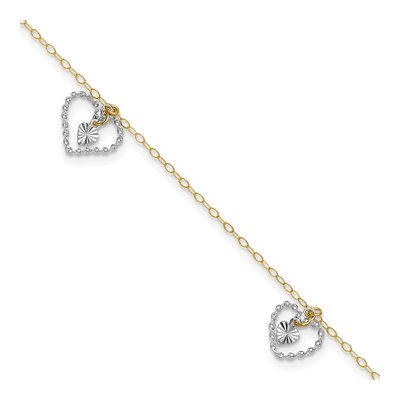 14K Two-Tone Gold Heart Dangle Anklet