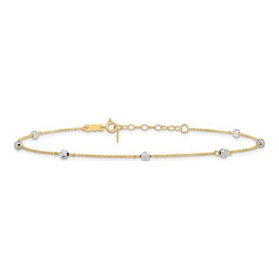 14K Two-Tone Gold Diamond-Cut Beaded Anklet – view 3