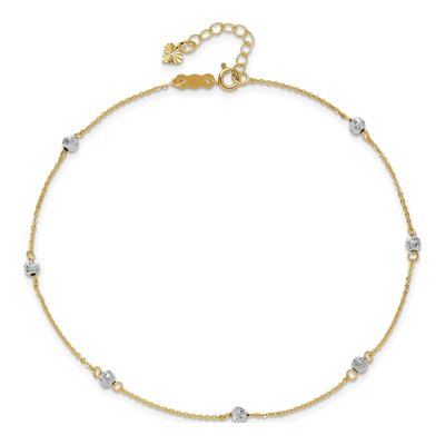 14K Two-Tone Gold Diamond-Cut Beaded Anklet – view 5
