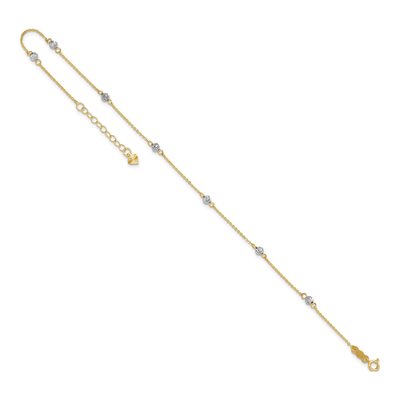 14K Two-Tone Gold Diamond-Cut Beaded Anklet – view 6