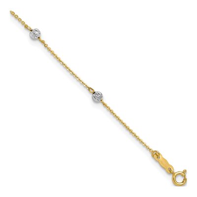 14K Two-Tone Gold Diamond-Cut Beaded Anklet