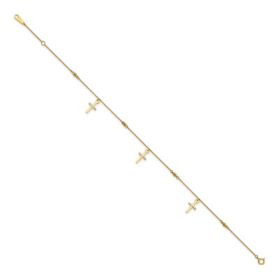 14K Yellow Gold Diamond-Cut Cross Anklet – view 3