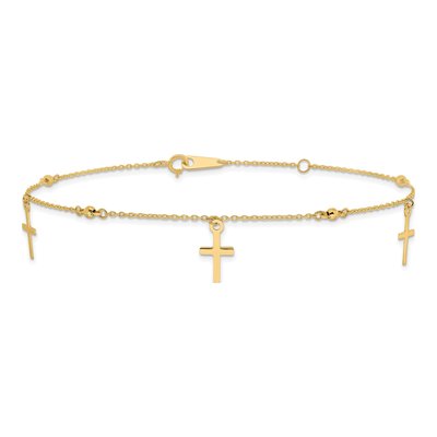 14K Yellow Gold Diamond-Cut Cross Anklet – view 4