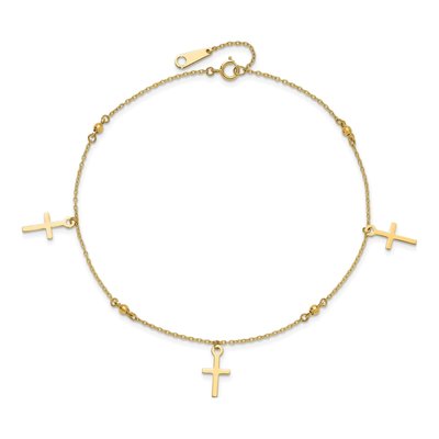 14K Yellow Gold Diamond-Cut Cross Anklet – view 5