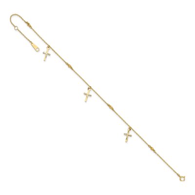 14K Yellow Gold Diamond-Cut Cross Anklet – view 8