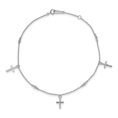 14K White Gold Diamond-Cut Cross Anklet – view 4