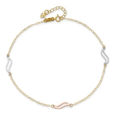 14K Tri-Color Gold Wavy Link Anklet – view 4