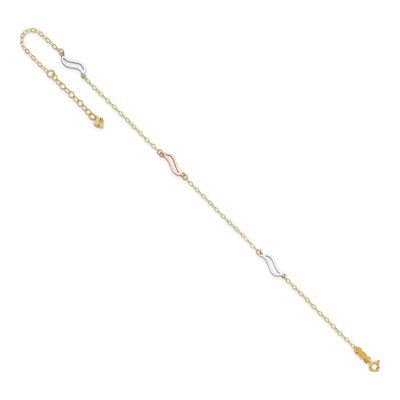 14K Tri-Color Gold Wavy Link Anklet – view 7