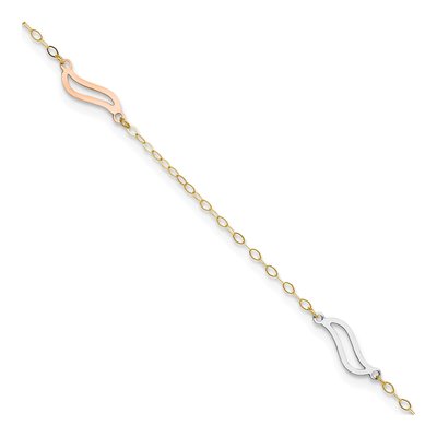 14K Tri-Color Gold Wavy Link Anklet