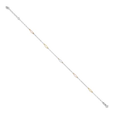 14K Tri-Color Gold Oval Link Station Anklet – view 3