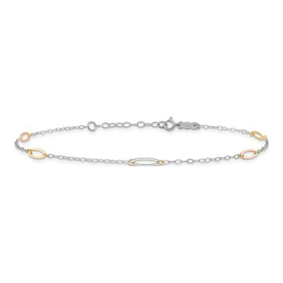 14K Tri-Color Gold Oval Link Station Anklet – view 4