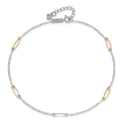 14K Tri-Color Gold Oval Link Station Anklet – view 5
