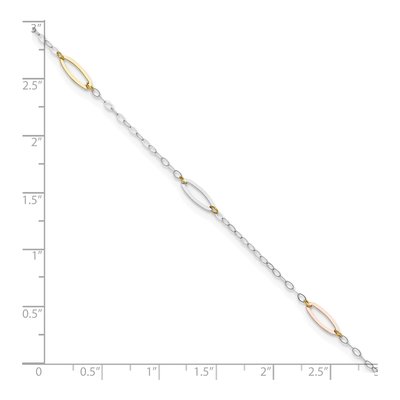 14K Tri-Color Gold Oval Link Station Anklet – view 6