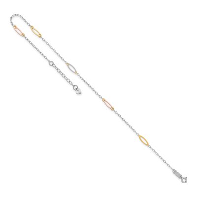 14K Tri-Color Gold Oval Link Station Anklet – view 8