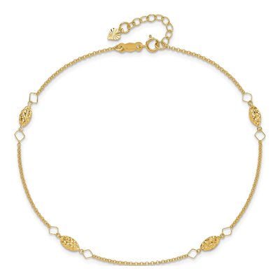 14K Yellow Gold Diamond-Cut Rice Anklet – view 5