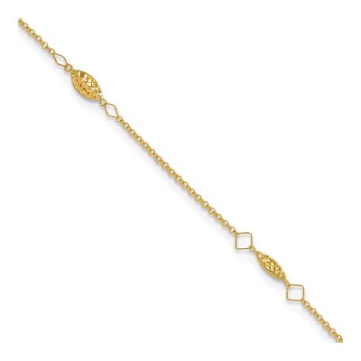 14K Yellow Gold Diamond-Cut Rice Anklet