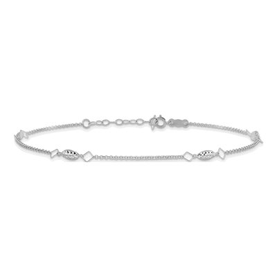 14K White Gold Diamond-Cut Puff Anklet – view 4