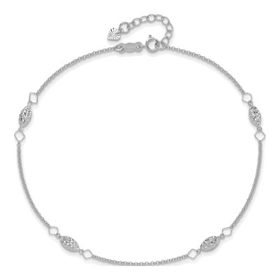 14K White Gold Diamond-Cut Puff Anklet – view 5