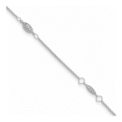 14K White Gold Diamond-Cut Puff Anklet