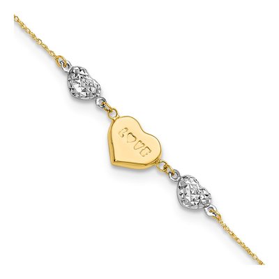 14K Two-Tone Gold Puffed LOVE Heart Bracelet