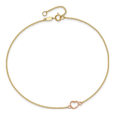 14K Two-Tone Gold Open Heart Anklet – view 5