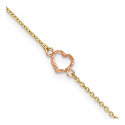 14K Two-Tone Gold Open Heart Anklet