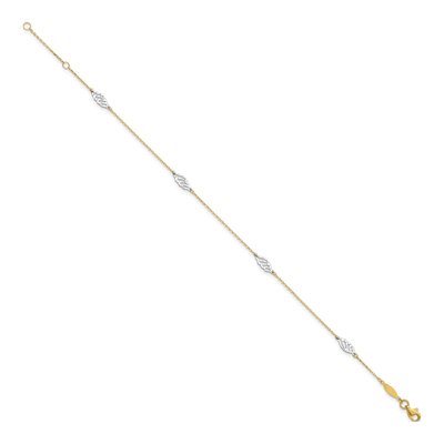 14K Two-Tone Gold Diamond-Cut Leaf Anklet – view 3