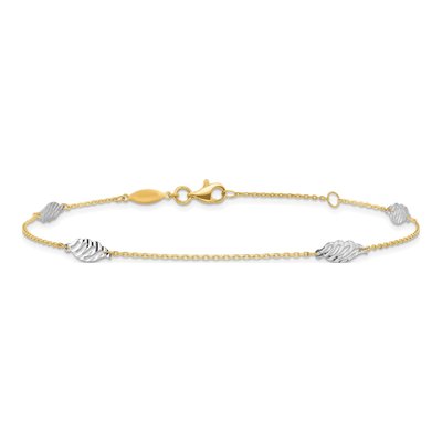 14K Two-Tone Gold Diamond-Cut Leaf Anklet – view 4