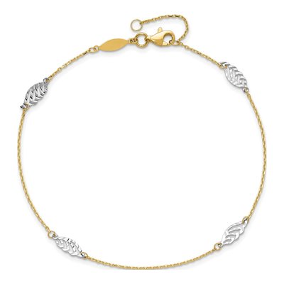 14K Two-Tone Gold Diamond-Cut Leaf Anklet – view 6